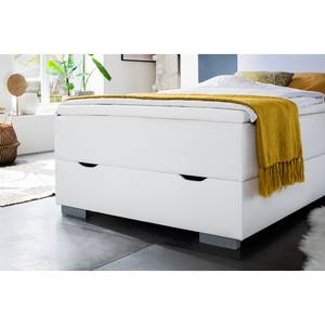 Letto boxspring Las Vegas I Incl. illuminazione piedi e testiera, contenitore e topper - Similpelle Mei: bianco - 120 x 200cm