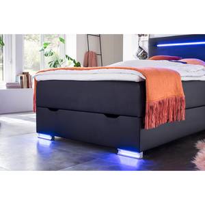 Letto boxspring Las Vegas Include illuminazione testiera/pediera, portaoggetti e topper - nero - 140 x 200 cm - Similpelle Mei: nero - 140 x 200cm