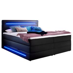 Lit boxspring Lights Imitation cuir - Noir - 160 x 200cm - 2 tiroirs de lit