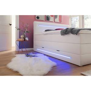 Lit boxspring Lights Imitation cuir - Blanc - 160 x 200cm - 2 tiroirs de lit