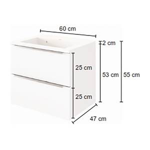 Meuble avec vasque Corno II Avec vasque en céramique - Blanc mat - Largeur : 60 cm