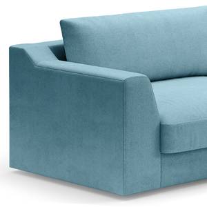 Hoekbank Dixwell met chaise longue Geweven stof Palila: Lichtblauw - Longchair vooraanzicht rechts