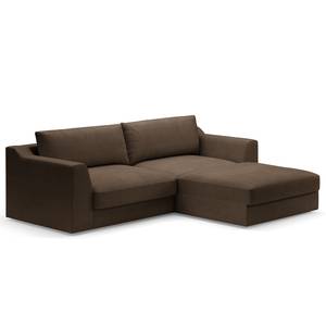 Hoekbank Dixwell met chaise longue Geweven stof Palila: Espresso - Longchair vooraanzicht rechts