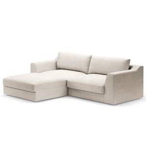 Hoekbank Dixwell met chaise longue Geweven stof Palila: Lichtgrijs - Longchair vooraanzicht links