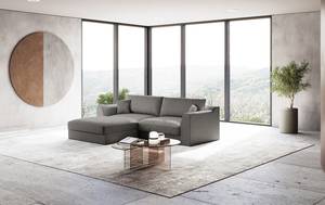 Ecksofa Dixwell mit Longchair Webstoff Palila: Fango - Longchair davorstehend links