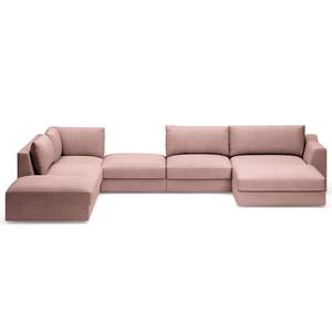 Zithoek Dixwell met hocker Geweven stof Palila: Mauve - Longchair vooraanzicht rechts/Ottomaan links