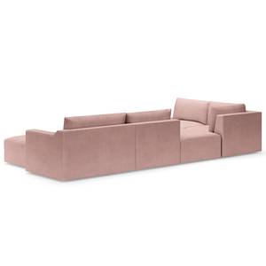 Zithoek Dixwell met hocker Geweven stof Palila: Mauve - Longchair vooraanzicht rechts/Ottomaan links