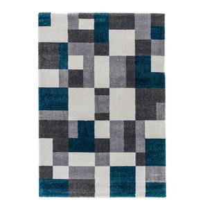 Hoogpolig vloerkleed Savona I geweven stof - Grijs/donkerblauw - 67 x 130 cm