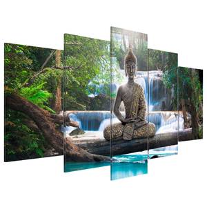 Acrylglasbild Buddha and Waterfall Acrylglas - Mehrfarbig - 100 x 50 cm