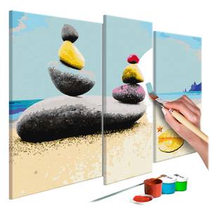 Tableau déco Sur la plage Peinture à points - Lin - Multicolore - 110 x 90 cm