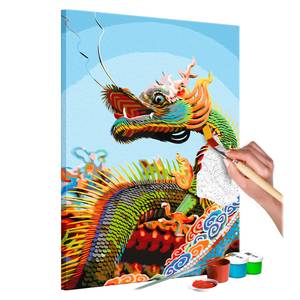 Tableau déco Colourful Dragon Peinture à points - Lin - Multicolore - 40 x 60 cm