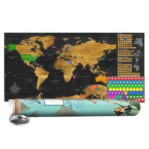 Wandposter Wereldkaart III om te scratchen - premium vlies - 100 x 50 cm - Zwart/goudkleurig