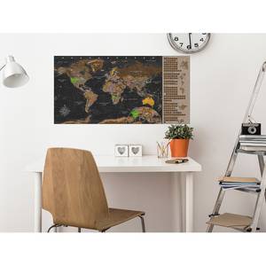 Wandposter Wereldkaart II om te scratchen - premium vlies - 100 x 50 cm - Zwart/bruin