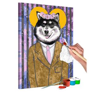 Tableau déco Dog in Suit Peinture à points - Lin - Multicolore - 40 x 60 cm