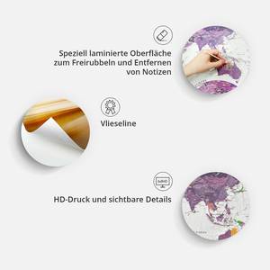 Wandposter Weltkarte III Zum Freirubbeln - Premium Vlies - 100 x 50 cm - Hellgrau / Cognac