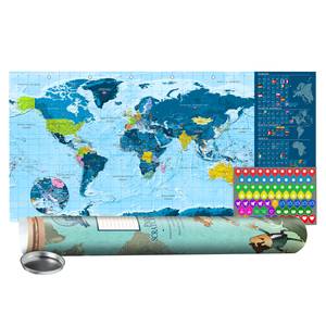 Wandposter Wereldkaart III om te scratchen - premium vlies - 100 x 50 cm - Lichtblauw