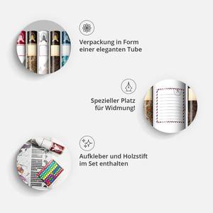 Wandposter Weltkarte V Zum Freirubbeln - Premium Vlies - 100 x 50 cm - Hellgrau / Cognac