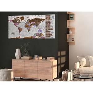 Wandposter Wereldkaart IV om te scratchen - premium vlies - 100 x 50 cm - Lichtgrijs/Cognackleurig