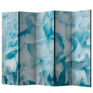 Paravent Azalea (5 éléments) Intissé - 225 x 172 cm - Blanc / Turquoise