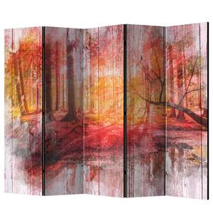 Paravent Autumnal Forest Vlies - Rot / Gelb - 5-teilig