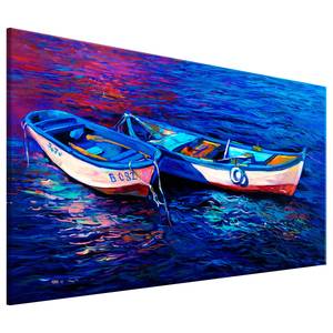 Tableau déco Abandoned Boats Lin - Bleu / Rouge - 120 x 80 cm