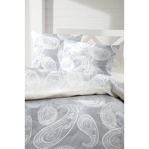 Parure de lit en satin Bellapais Coton - Blanc / Gris - 155 x 220 cm + oreiller 80 x 80 cm