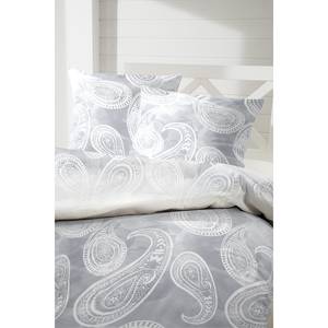 Parure de lit en satin Bellapais Coton - Blanc / Gris - 200 x 200 cm + 2 oreillers 80 x 80 cm