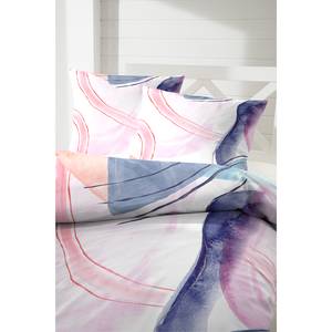 Mako-Satin-Satin-Bettwäsche Nabas Baumwollstoff - Weiß / Rosa - 155 x 220 cm + Kissen 80 x 80 cm