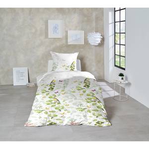 Parure de lit en satin Ajoux Coton - Blanc / Vert - 155 x 220 cm + oreiller 80 x 80 cm