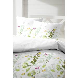 Parure de lit en satin Ajoux Coton - Blanc / Vert - 135 x 200 cm + oreiller 80 x 80 cm