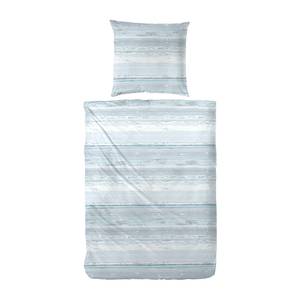 Mako-Satin-Satin-Bettwäsche Wellengang Baumwollstoff - Weiß / Taubenblau - 135 x 200 cm + Kissen 80 x 80 cm