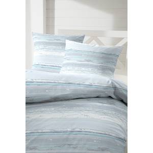 Parure de lit en satin Dachstein Coton - Blanc / Bleu colombe - 135 x 200 cm + oreiller 80 x 80 cm