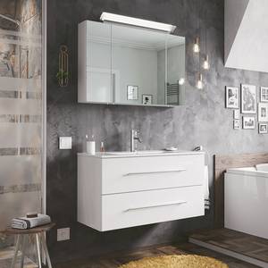 Salle de bain Homeline I (2 éléments) Avec éclairage - Blanc brillant - Largeur : 90 cm