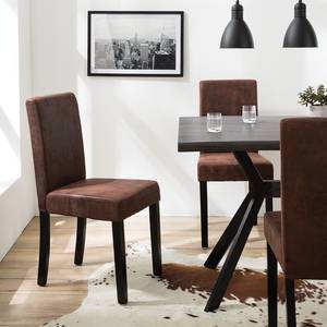 Gestoffeerde stoelen Nella I (set van 2) microvezel/massief rubberboomhout - vintage bruin/donkerbruin