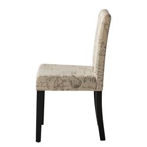 Gestoffeerde stoel Nella III (set van 2) geweven stof/ massief rubberboomhout - beige met patroon/donkerbruin