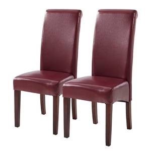 Chaises capitonnées Nello I (lot de 2) similicuir / Hévéa massif - Marron foncé - Carmin - Lot de 2