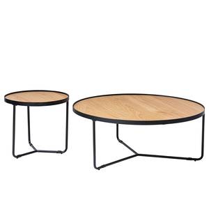 Tables basses Permet (2 éléments) Placage en bois véritable - Chêne / Noir