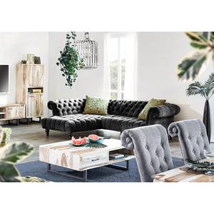 Ecksofa Fireside II Samt - Schwarz - Ottomane davorstehend links