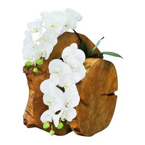 Arrangement Orchidee in Holz I Weiß - Kunststoff - Textil - Holzart/Dekor - 35 x 35 x 8 cm