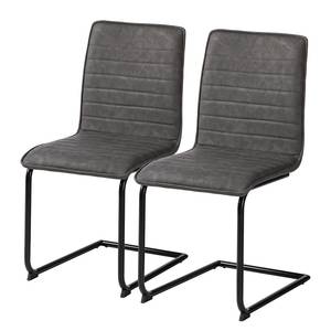 Chaises cantilever Lylen (lot de 2) Imitation cuir / Acier - Noir - Gris vintage