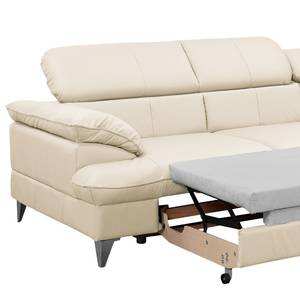 Canapé d’angle Coto I Cuir véritable - Blanc - Méridienne longue à droite (vue de face) - Fonction couchage - Coffre de lit