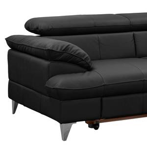 Canapé d’angle Coto I Cuir véritable - Noir - Méridienne longue à droite (vue de face) - Fonction couchage - Coffre de lit