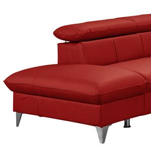 Canapé d’angle Coto I Cuir véritable - Rouge cerise - Méridienne longue à gauche (vue de face) - Sans fonction