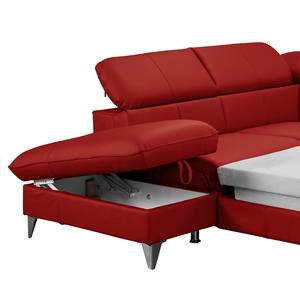 Canapé d’angle Coto I Cuir véritable - Rouge cerise - Méridienne longue à gauche (vue de face) - Fonction couchage - Coffre de lit