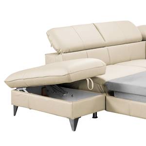 Canapé d’angle Coto I Cuir véritable - Blanc - Méridienne longue à gauche (vue de face) - Fonction couchage - Coffre de lit