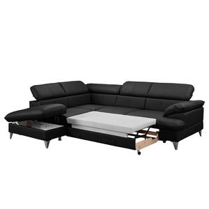 Canapé d’angle Coto I Cuir véritable - Noir - Méridienne longue à gauche (vue de face) - Fonction couchage - Coffre de lit