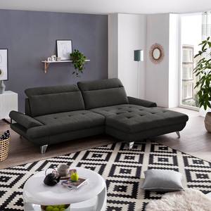 Ecksofa Gorman Microfaser - Schwarz - Longchair davorstehend rechts - Keine Funktion