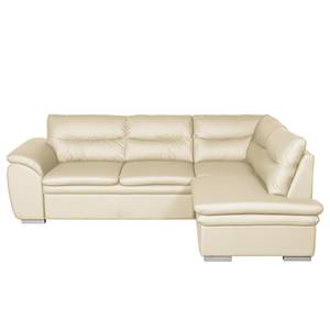 Canapé d’angle Elkin Imitation cuir - Crème - Méridienne longue à droite (vue de face) - Fonction couchage - Coffre de lit