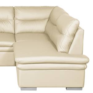 Canapé d’angle Elkin Imitation cuir - Crème - Méridienne longue à droite (vue de face) - Fonction couchage - Coffre de lit