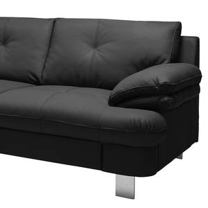 Canapé d’angle NoDa Cuir véritable - Noir - Méridienne longue à gauche (vue de face) - Fonction couchage - Coffre de lit